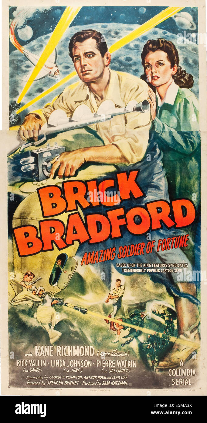 BRICK BRADFORD, l-r: Kane Richmond, Linda Leighton on US poster art, 1947. Stock Photo