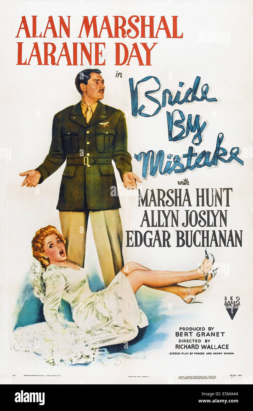 BRIDE BY MISTAKE, US poster, Laraine Day (front), Alan Marshal, 1944 Stock Photo