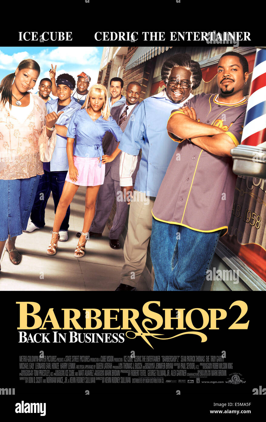 BARBERSHOP 2: BACK IN BUSINESS, Queen Latifah, Eve, Cedric the Entertainer, Ice Cube, 2004, (c) MGM/courtesy Everett Collection Stock Photo