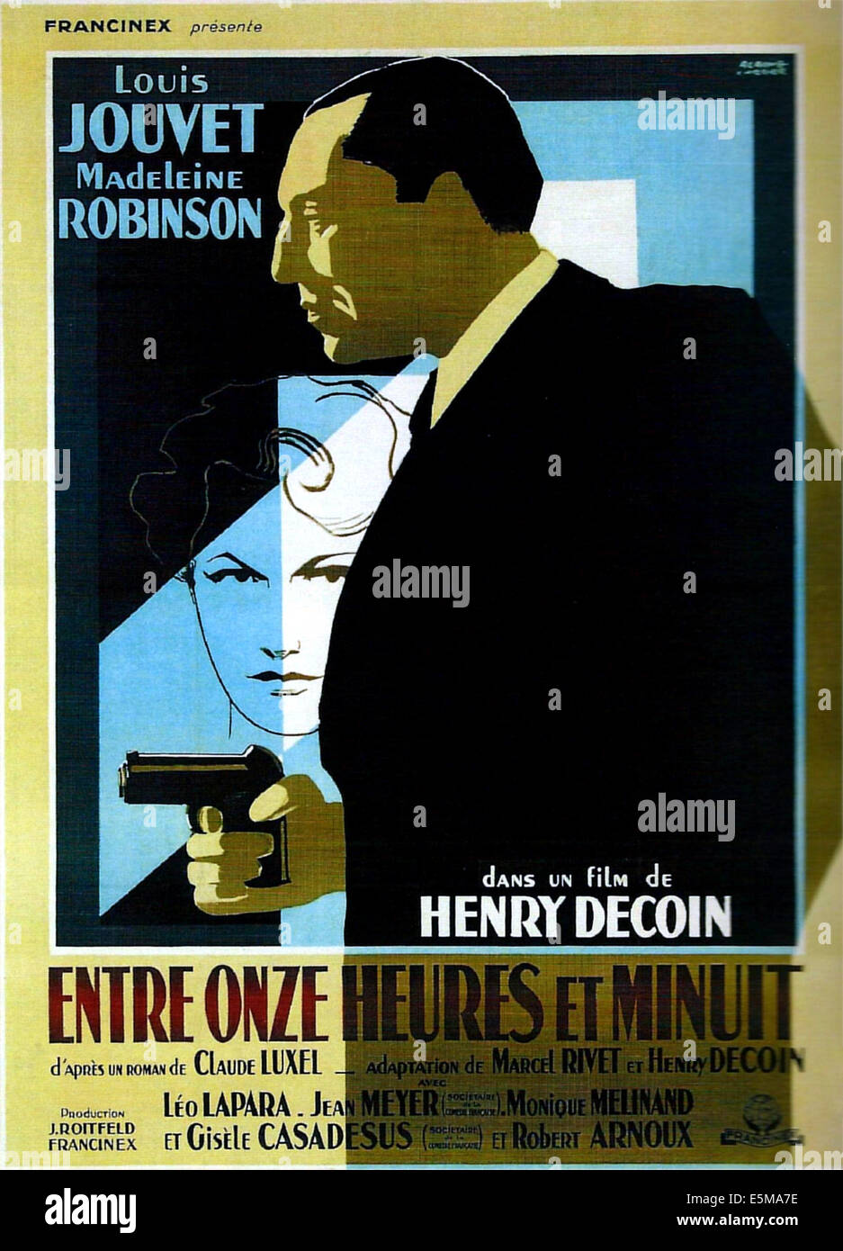 BETWEEN ELEVEN AND MIDNIGHT, (aka ENTRE ONZE HEURES ET MINUIT), French poster, from left: Madeleine Robinson, Louis Jouvet, 1949 Stock Photo
