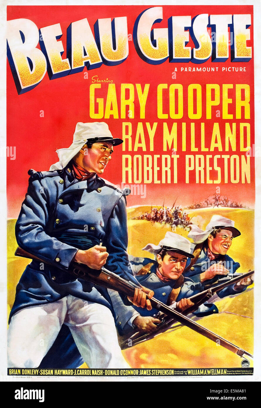 BEAU GESTE, US poster art, from left: Gary Cooper, Ray Milland, Robert Preston, 1939 Stock Photo