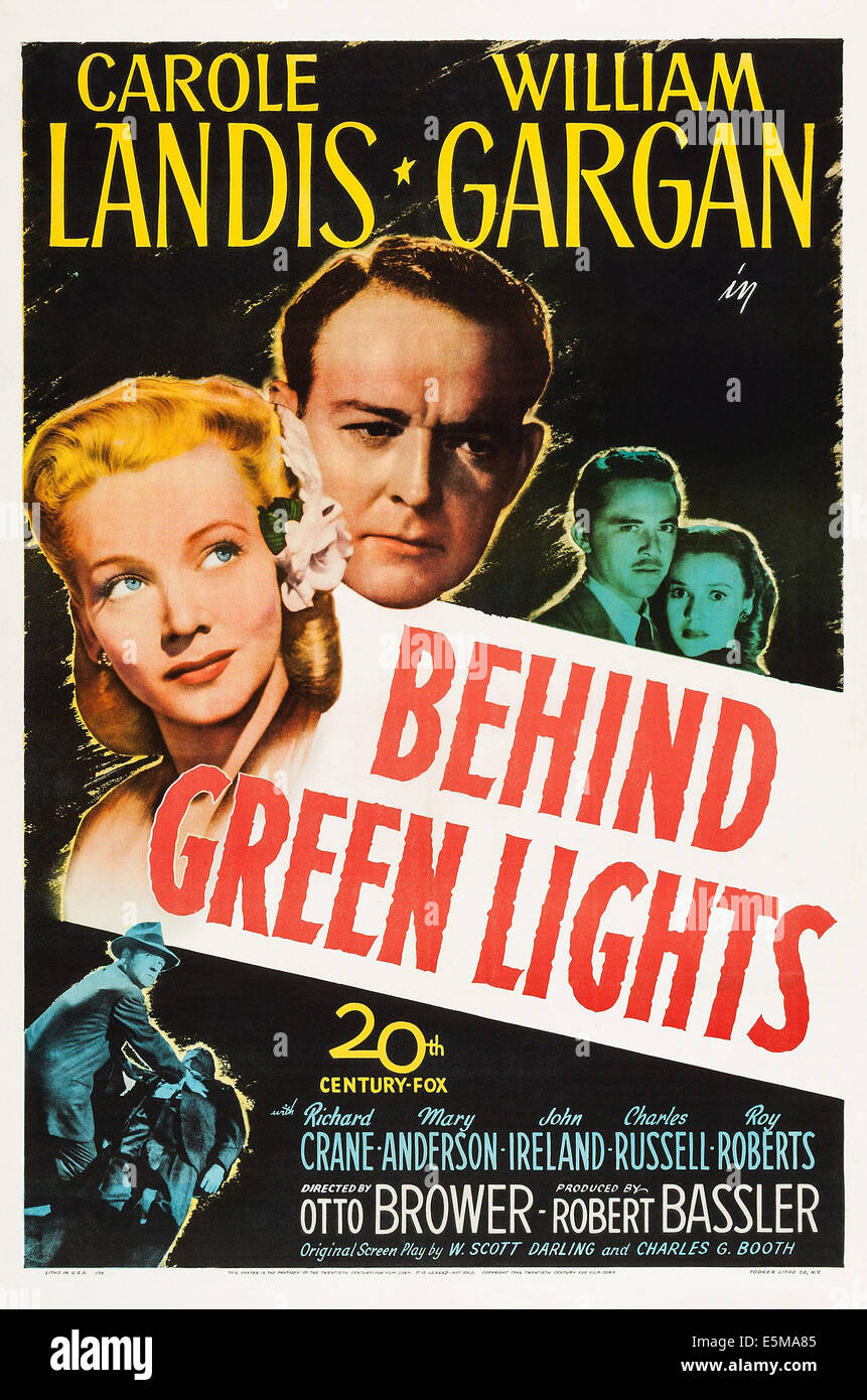 BEHIND GREEN LIGHTS, US poster, from left: Carole Landis, William Gargan, Richard Crane, Mary Anderson, 1946, TM & Copyright © Stock Photo
