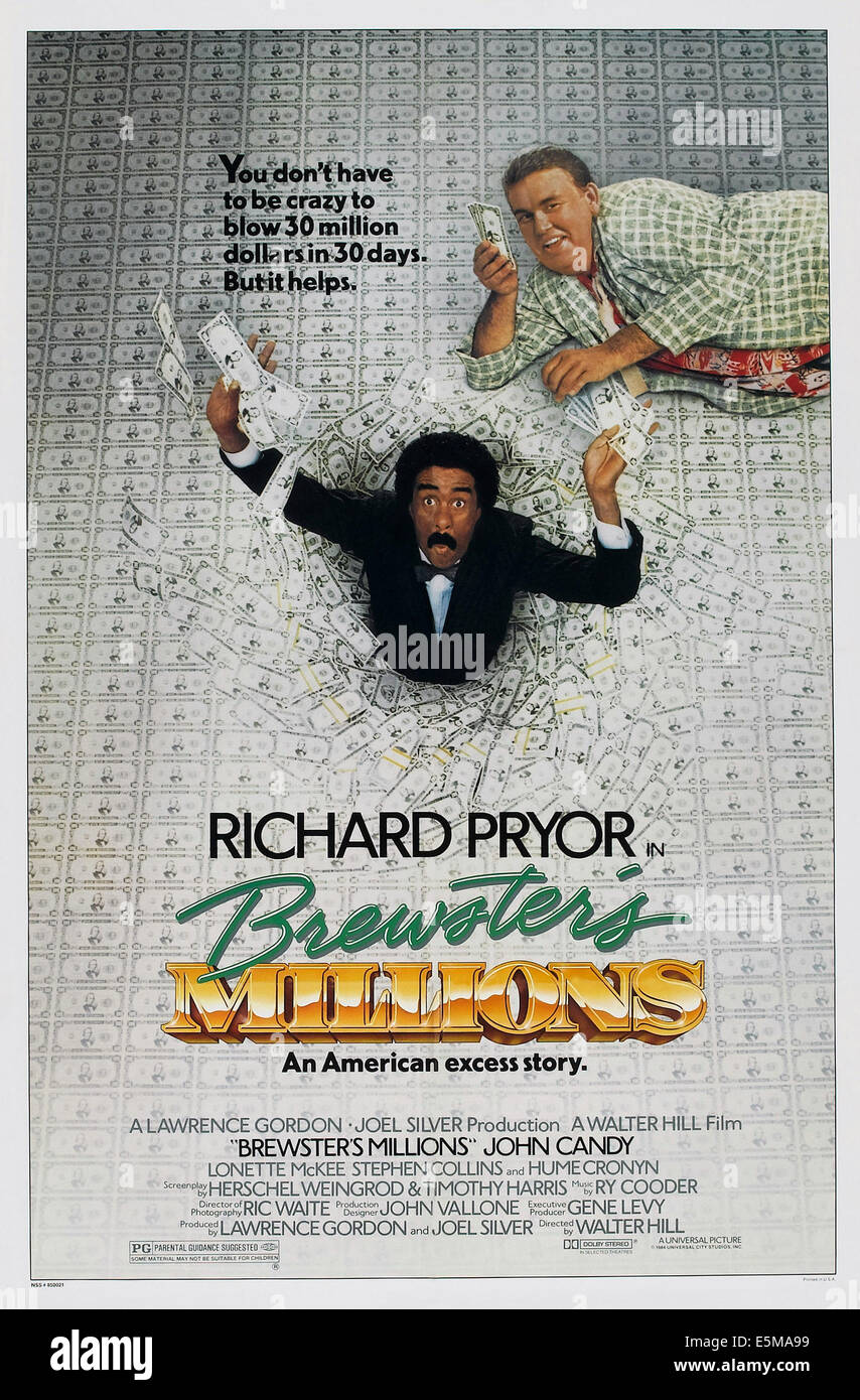 BREWSTER'S MILLIONS, US poster, from left: Richard Pryor, John Candy, 1985, © Universal/courtesy Everett Collection Stock Photo