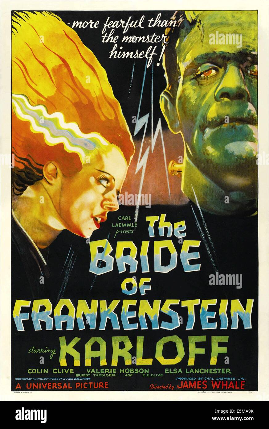 THE BRIDE OF FRANKENSTEIN, from left: Elsa Lanchester, Boris Karloff ...