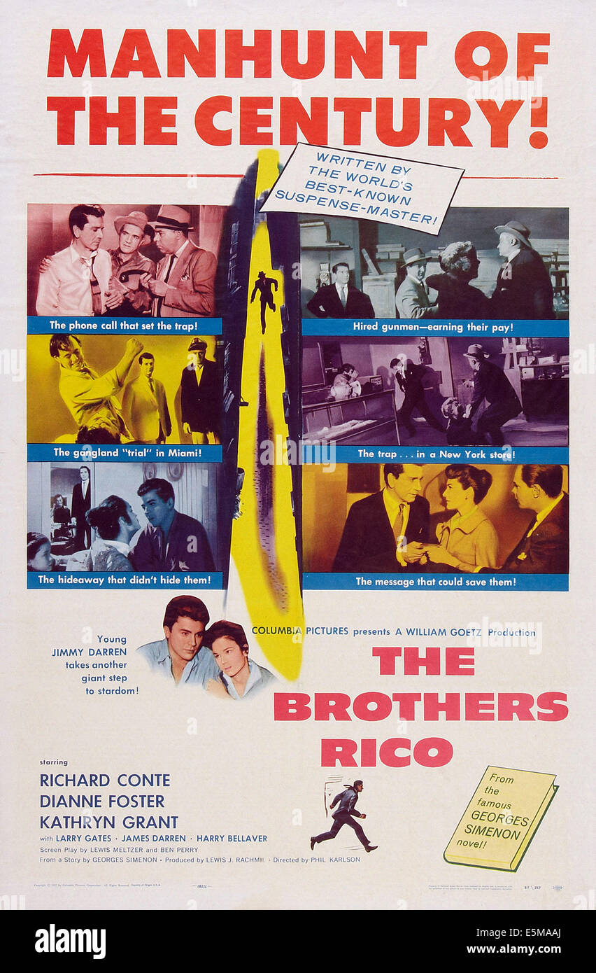 THE BROTHERS RICO, US poster art, bottom left: James Darren, Kathryn Grant, 1957 Stock Photo