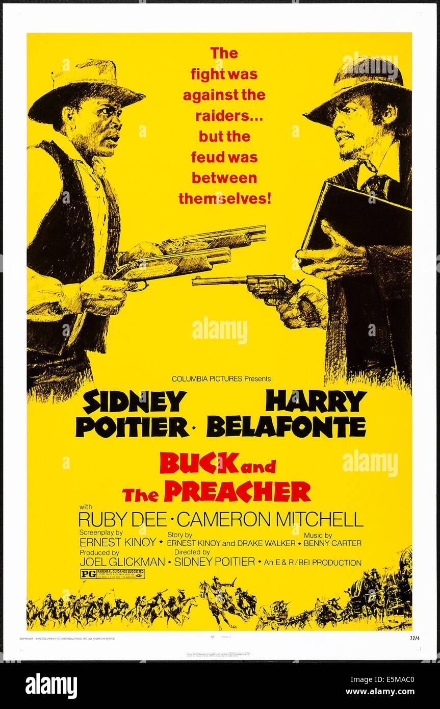 BUCK AND THE PREACHER, l-r: Sidney Poitier, Harry Belafonte on poster art, 1972 Stock Photo