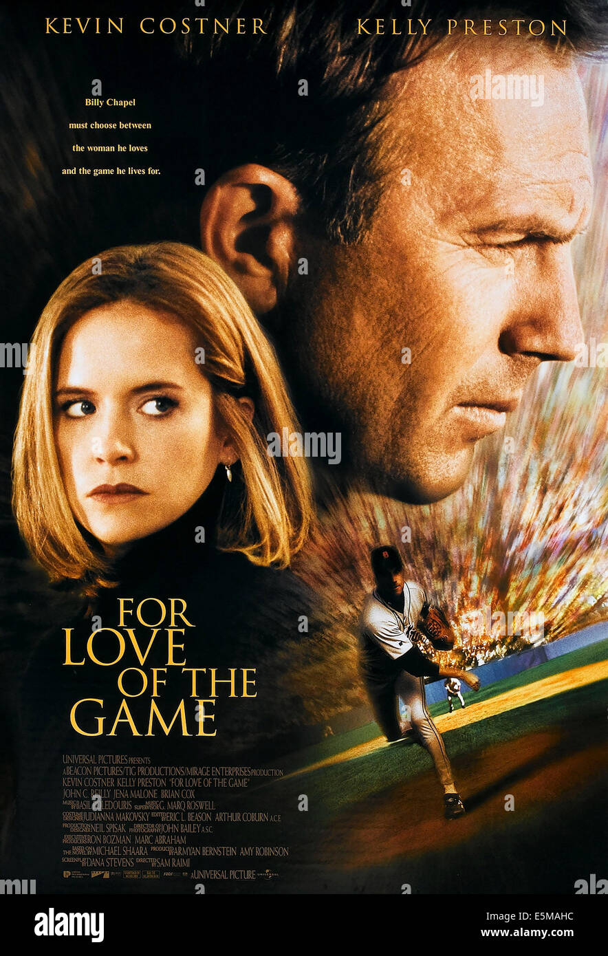 FOR LOVE OF THE GAME, US poster art, from left: Kelly Preston, Kevin Costner, 1999, © Universal/courtesy Everett Collection Stock Photo