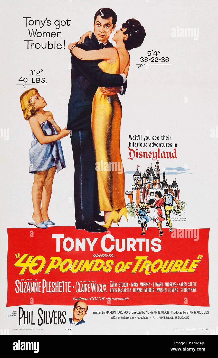 40 POUNDS OF TROUBLE, US poster, from left: Claire Wilcox, Tony Curtis, Suzanne Pleshette, 1962 Stock Photo