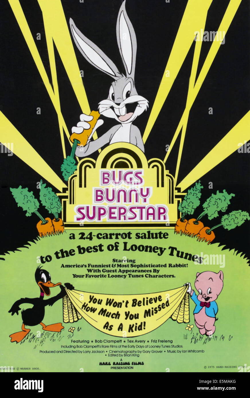 BUGS BUNNY SUPERSTAR, top: Bugs Bunny, bottom l-r: Daffy Duck, Porky Pig on poster art, 1975. Stock Photo