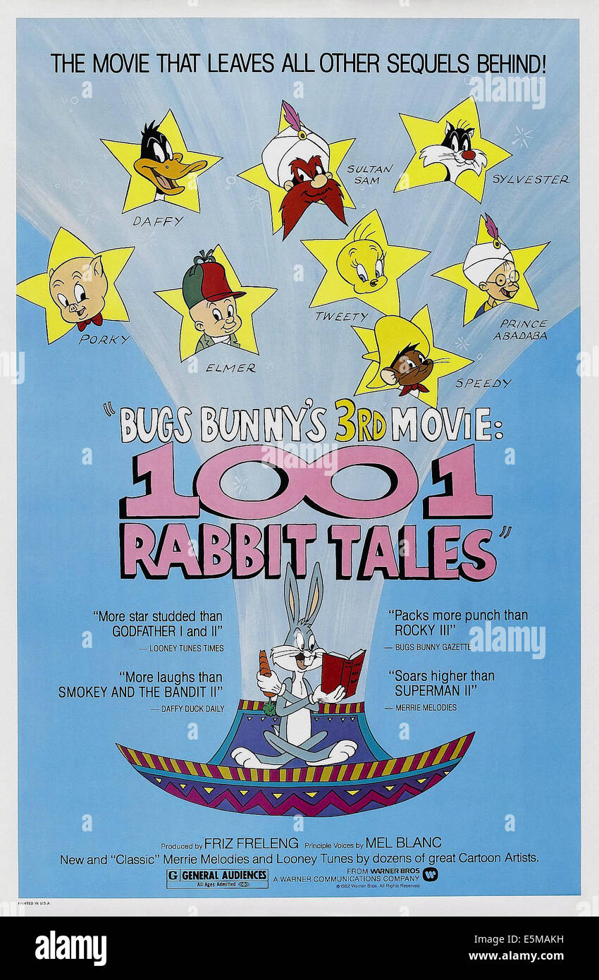 BUGS BUNNY'S THIRD MOVIE: 1001 RABBIT TALES, US poster, bottom center: Bugs Bunny, top from left: Daffy Duck, Yosemite Sam, Stock Photo