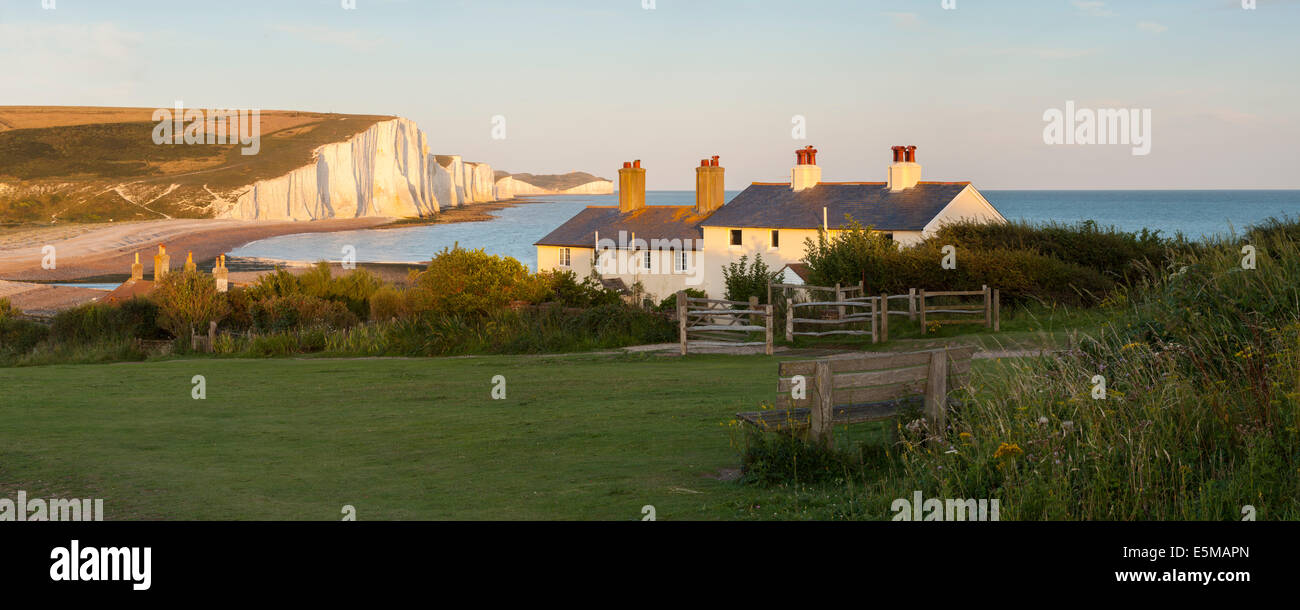 Panoramic view of the Seven Sisters, East Sussex, England, UK Stock Photo