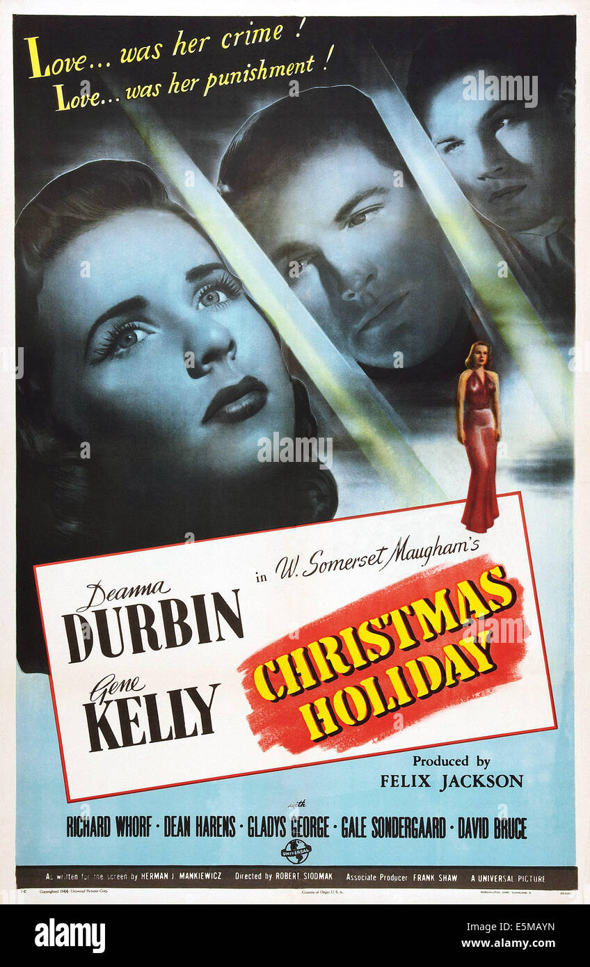 CHRISTMAS HOLIDAY, U.S. poster, from left: Deanna Durbin, Gene Kelly, Dean Harens, 1944 Stock Photo