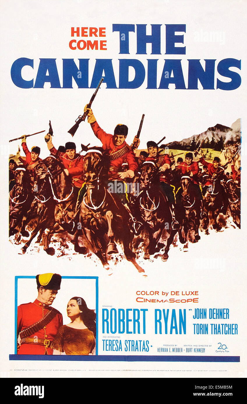 THE CANADIANS, poster art, top center: Robert Ryan, bottom l-r: Robert Ryan, Teresa Stratas, 1961, TM and Copyright ©20th Stock Photo