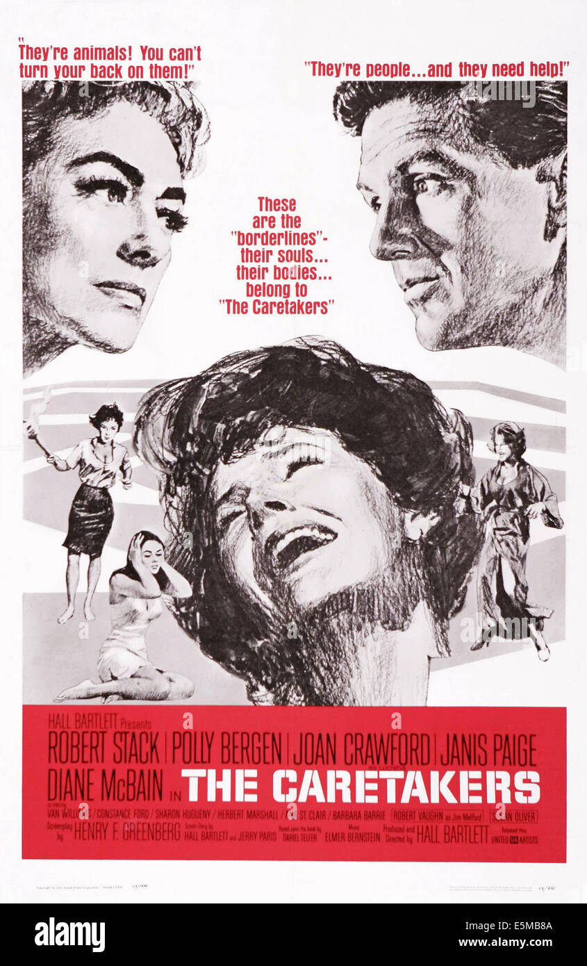 THE CARETAKERS, US poster art, from left: Joan Crawford, Polly Bergen, Robert Stack, 1963 Stock Photo