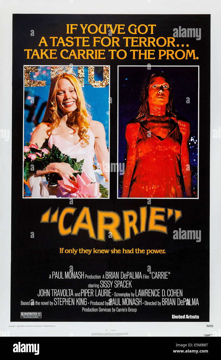 CARRIE, left and right: Sissy Spacek on U.S. poster art, 1976. Stock Photo
