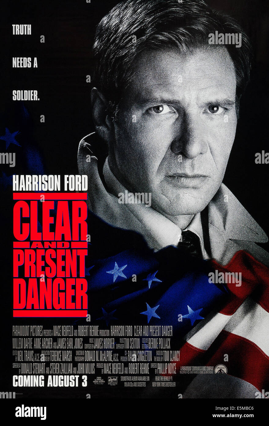 CLEAR AND PRESENT DANGER, Harrison Ford on advance poster, 1994, ©Paramount Pictures/courtesy Everett Collection Stock Photo