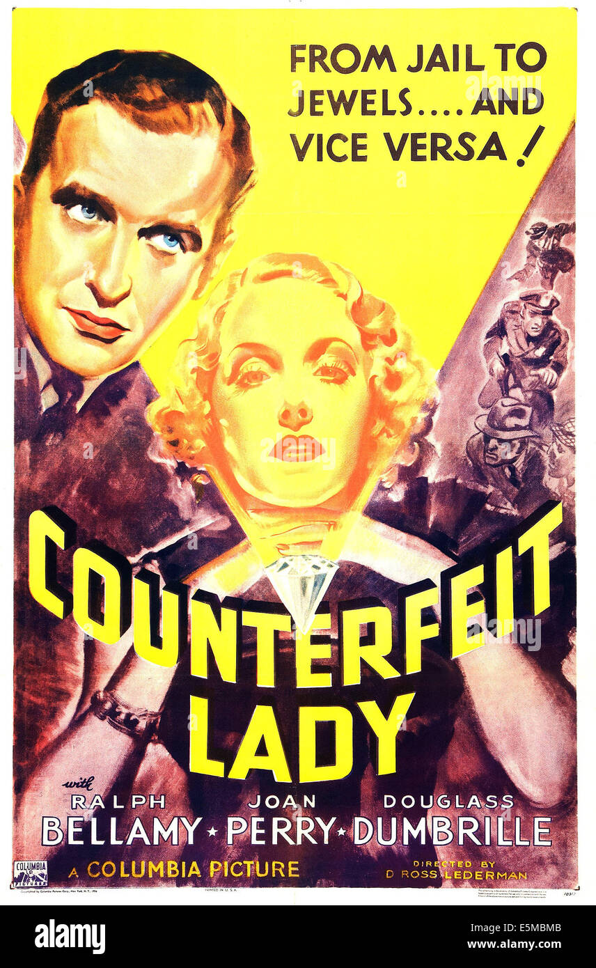 COUNTERFEIT LADY, US poster art, from left: Ralph Bellamy, Joan Perry, 1936 Stock Photo