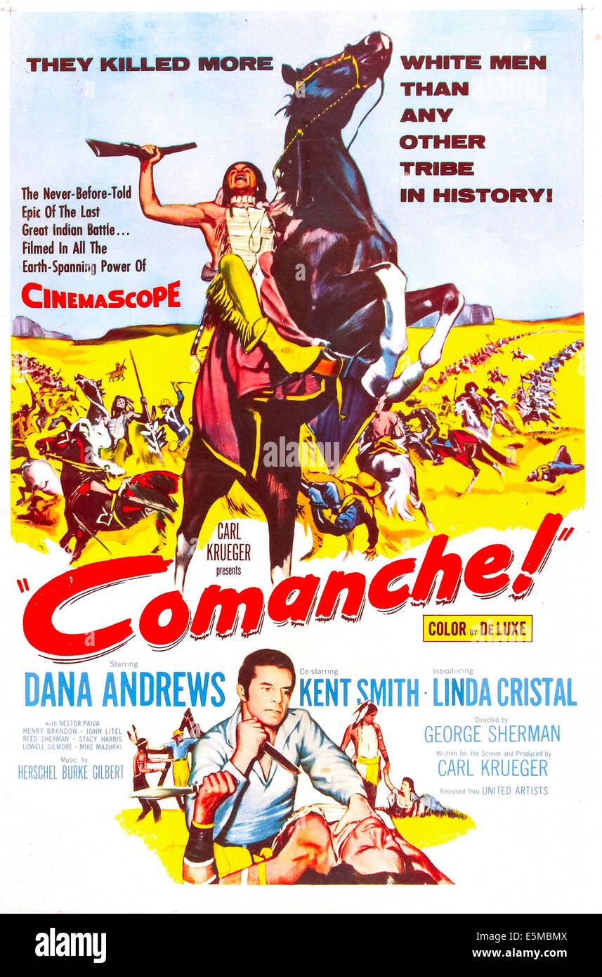 COMANCHE, US poster, Dana Andrews (bottom, center), 1956 Stock Photo