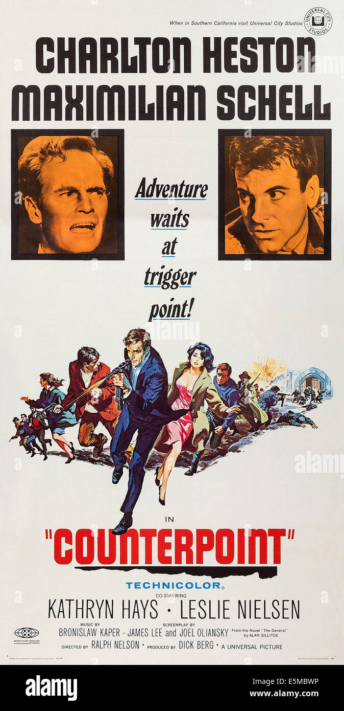 COUNTERPOINT, top lr Charlton Heston, Maximilian Schell on poster art, 1967 Stock Photo Alamy