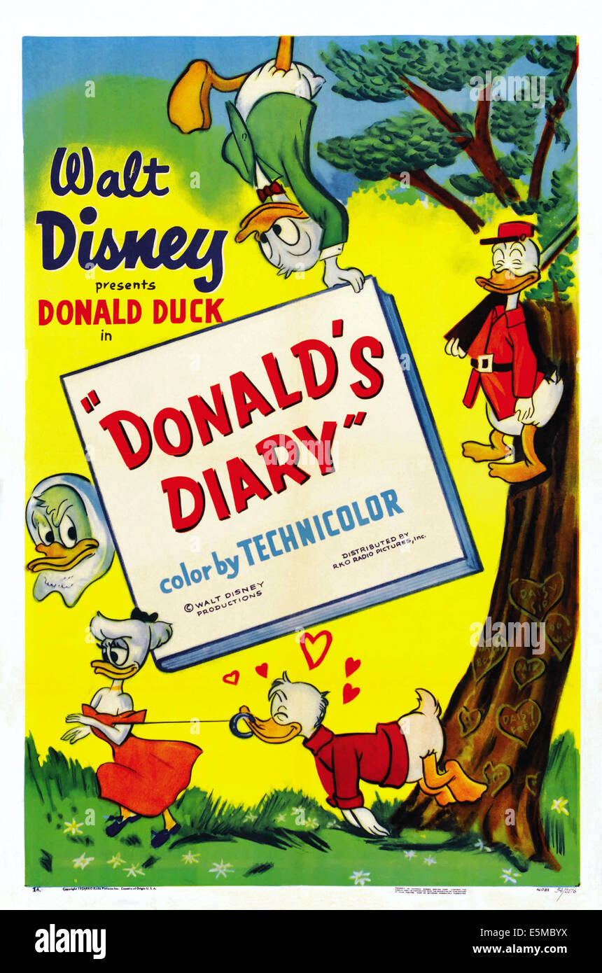 DONALD'S DIARY, US poster, bottom from left: Daisy Duck, Donald Duck (and right), 1954 Stock Photo