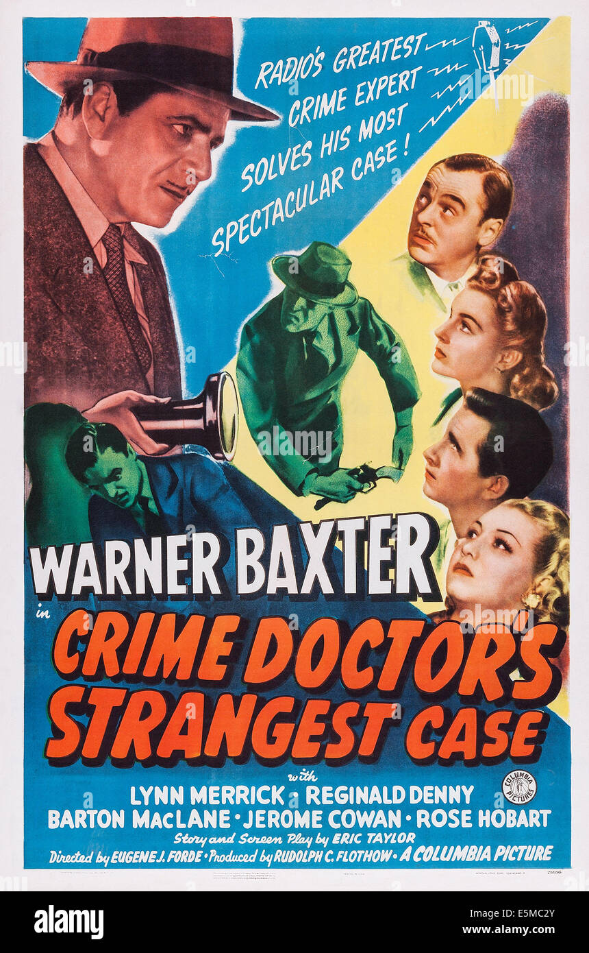 CRIME DOCTOR'S STRANGEST CASE, clockwise from left, Warner Baxter, Jerome Cowan, Lynn Merrick, Lloyd Bridges, Gloria Dickson, Stock Photo