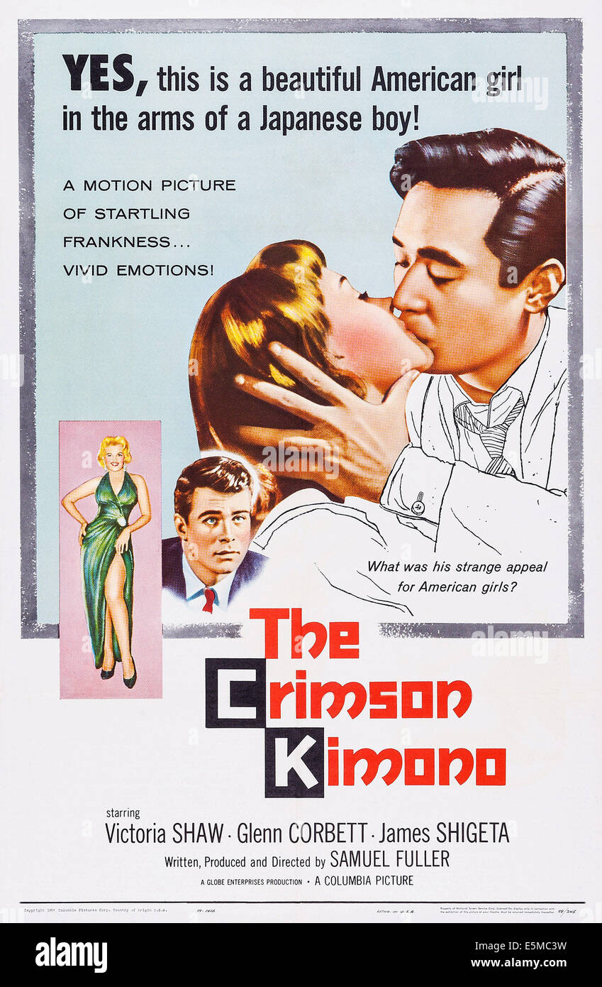 THE CRIMSON KIMONO, l-r: Victoria Shaw, Glenn Corbett, far right, James Shigeta on poster art, 1959. Stock Photo