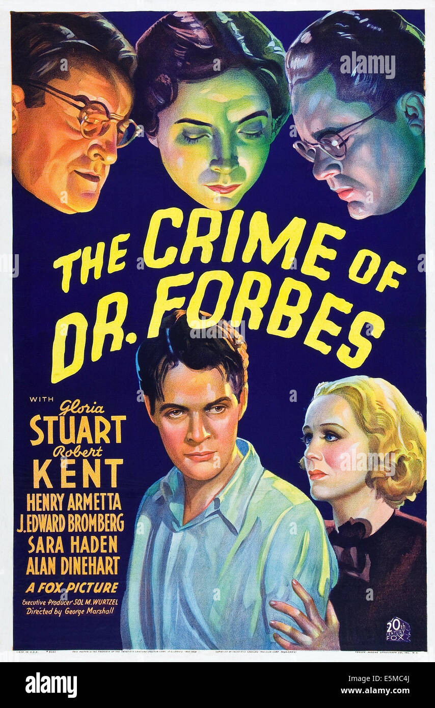 THE CRIME OF DR. FORBES, Robert Kent, Gloria Stuart, 1936. TM and Copyright © 20th Century Fox Film Corp. All rights reserved, Stock Photo