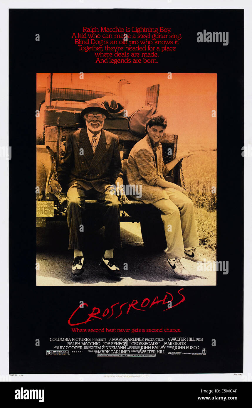 CROSSROADS, US poster, from left: Joe Seneca, Ralph Macchio, 1986, ©  Columbia/courtesy Everett Collection Stock Photo - Alamy, image size:858x1390
