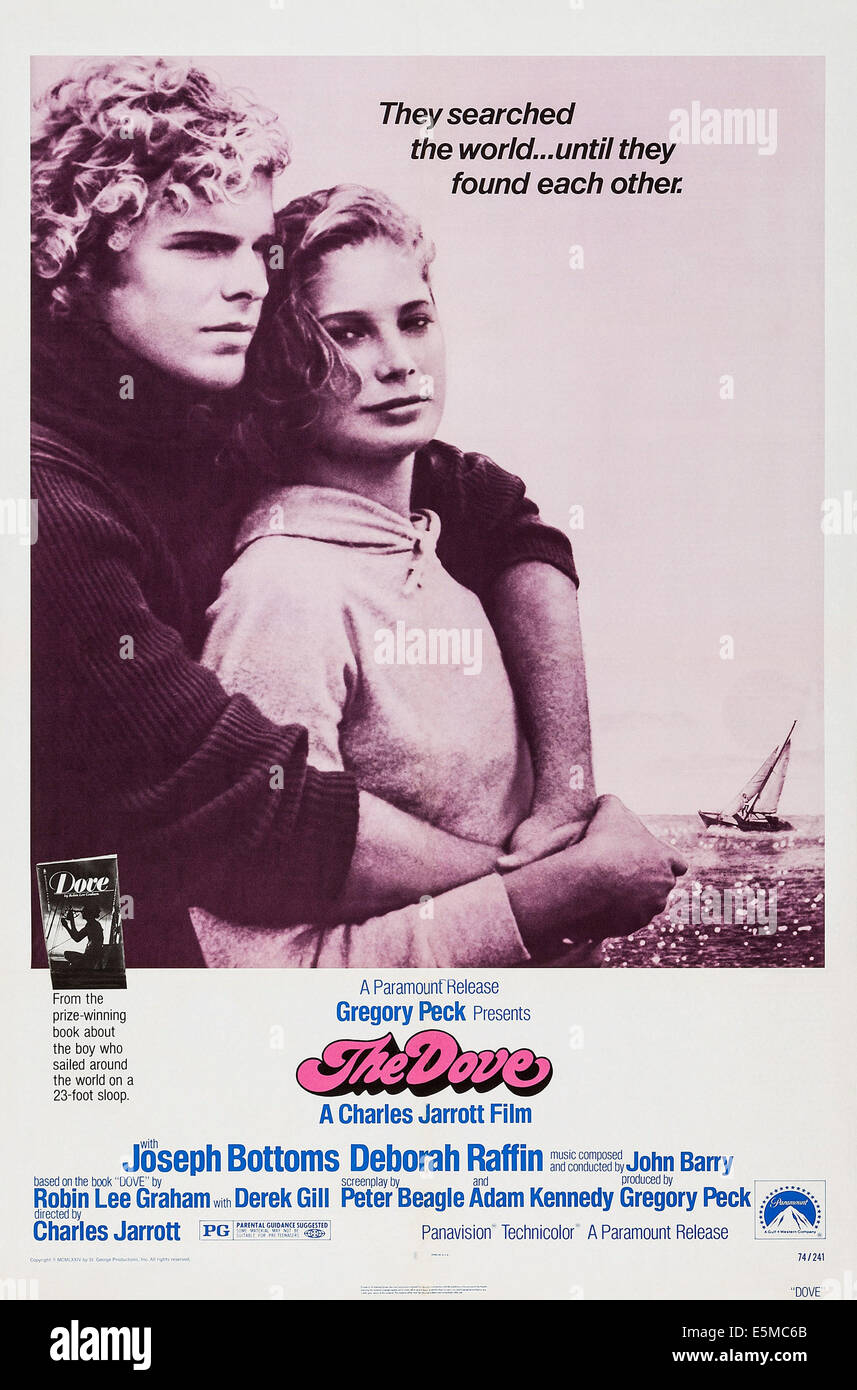 THE DOVE, US poster, from left: Joseph Bottoms, Deborah Raffin, 1974 Stock Photo