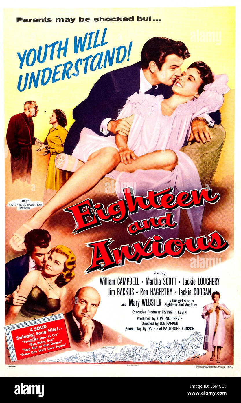 EIGHTEEN AND ANXIOUS, US poster, center: William Campbell, Mary Webster, 1957 Stock Photo