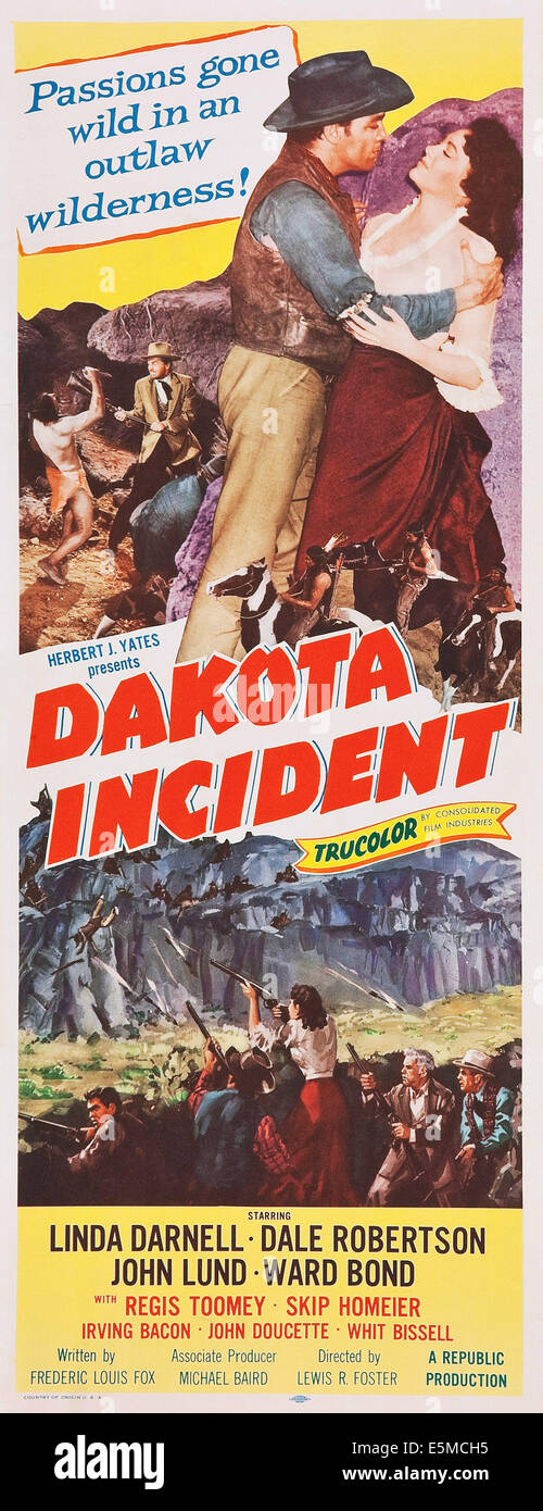 DAKOTA INCIDENT, US poster art, from left: Dale Robertson, Linda Darnell,  1956 Stock Photo