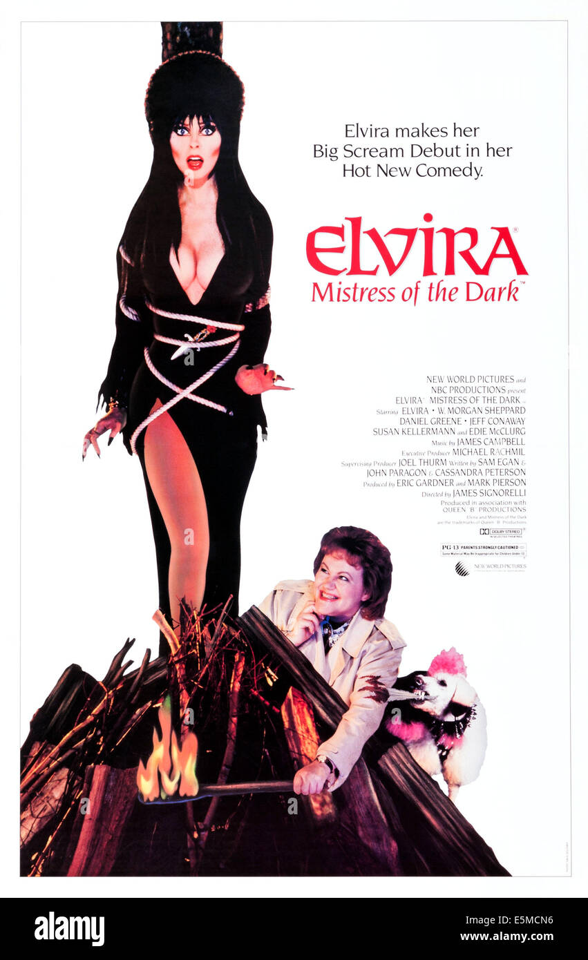 ELVIRA: MISTRESS OF THE DARK, US poster, from left: Cassandra Peterson, Edie McClurg, 1988, © New World/courtesy Everett Stock Photo