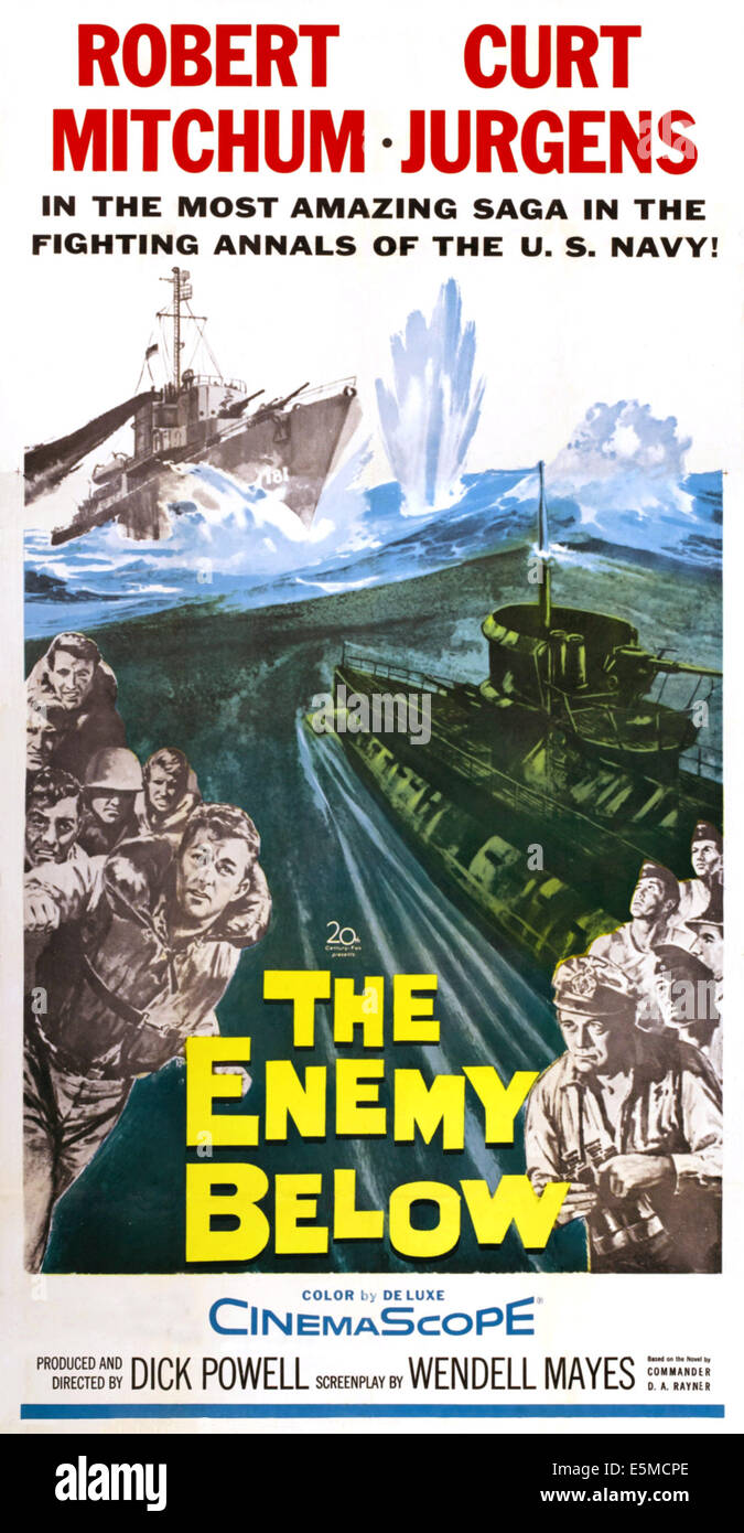 THE ENEMY BELOW, Robert Mitchum, Curd Jurgens, 1957. TM and Copyright © 20th Century Fox Film Corp. All rights reserved. Stock Photo