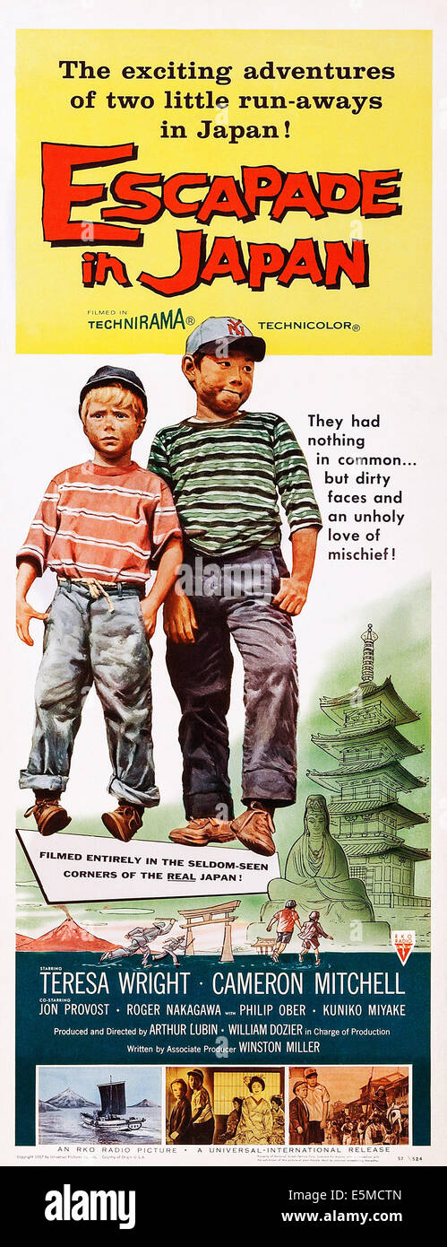 ESCAPADE IN JAPAN, top l-r: Jon Provost, Roger Nakagawa on poster art, 1957. Stock Photo