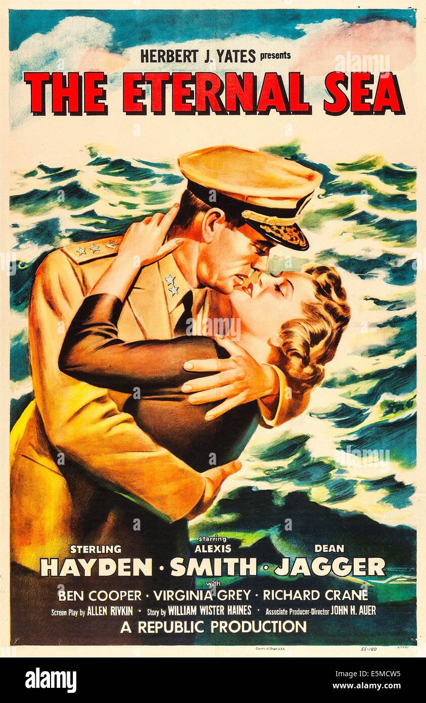 THE ETERNAL SEA, US poster, from left: Sterling Hayden, Alexis Smith on poster art, 1955 Stock Photo