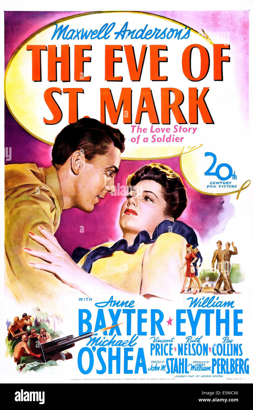 THE EVE OF ST MARK, US poster, from left: William Eythe, Anne Baxter, 1944. TM and Copyright © 20th Century-Fox Film Corp. All Stock Photo