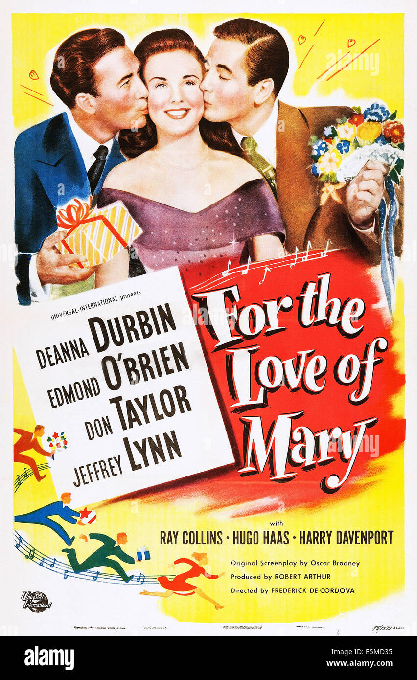 FOR THE LOVE OF MARY, l-r: Edmnd O'Brien, Deanna Durbin, Don Taylor on poster art, 1948 Stock Photo