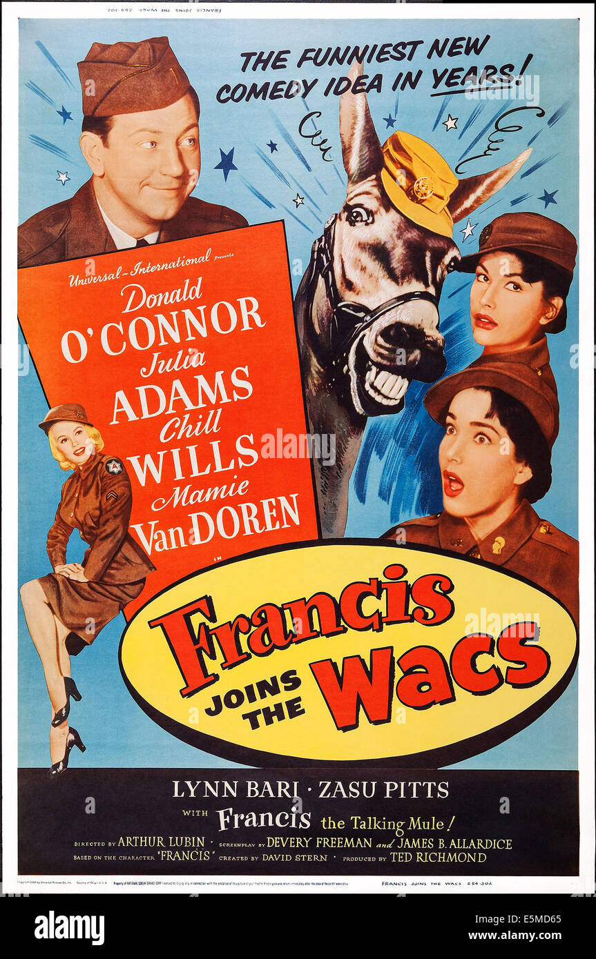 FRANCIS JOINS THE WACS, US poster art, clockwise from top left: Donald O'Connor, Joan Shawlee, Julie Adams, Mamie Van Doren, Stock Photo