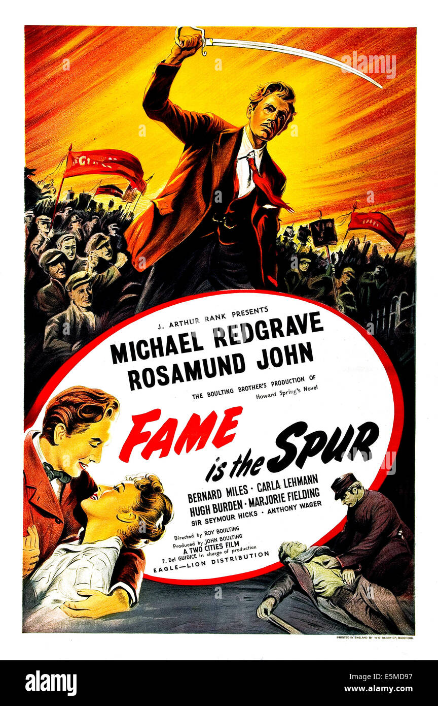 FAME IS THE SPUR, British poster, Michael Redgrave (top), bottom from left: Michael Redgrave, Rosamund John, 1947 Stock Photo