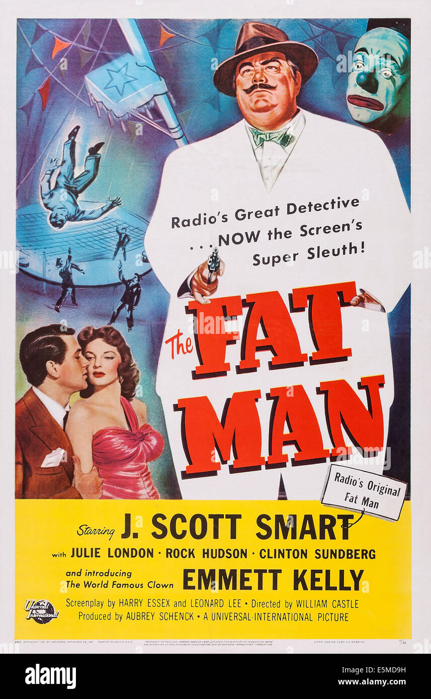 THE FAT MAN, Rock Hudson, Julie London, J. Scott Smart, Emmett Kelly, 1951. Stock Photo