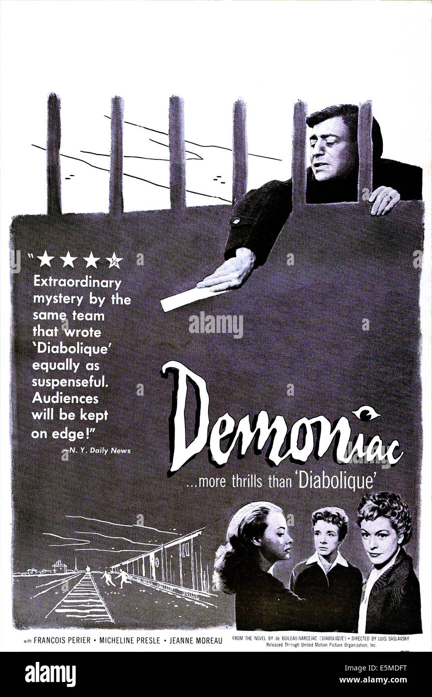 DEMONIAC, (aka LE LOUVES), US poster, Francois Perier (top), bottom from left: Jeanne Moreau, Micheline Presle, Madeleine Stock Photo