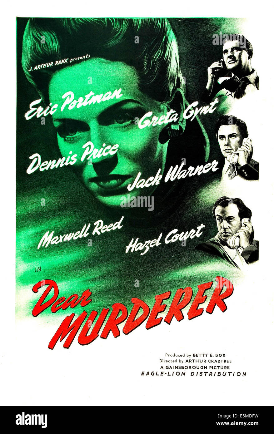 DEAR MURDERER, British poster,  Greta Gynt (center), right from top: Eric Portman, Maxwell Reed, Dennis Price, 1947 Stock Photo