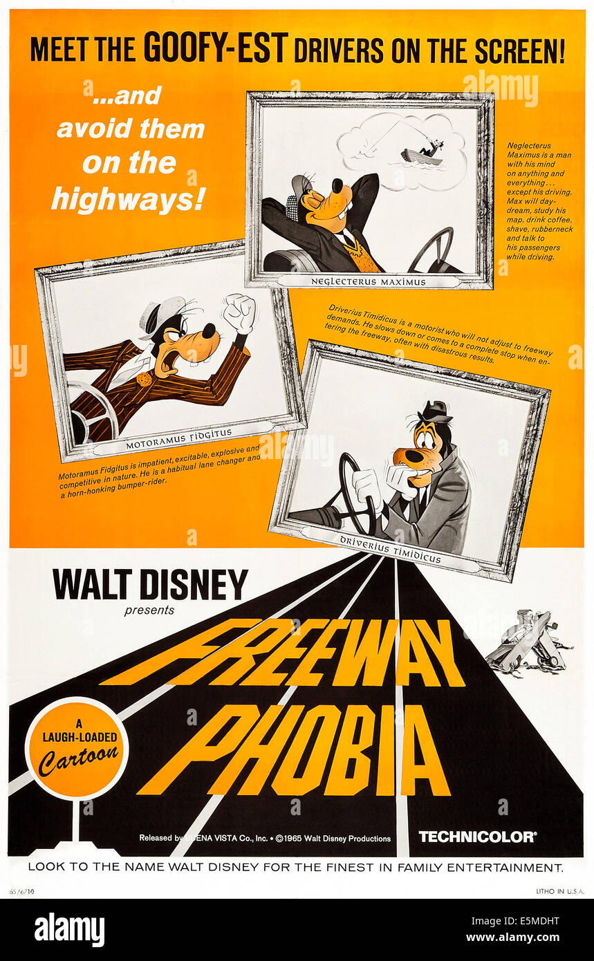 FREEWAY PHOBIA, (aka FREEWAYPHOBIA #1), Goofy on poster art, 1965, ©Walt Disney Pictures/courtesy Everett Collection Stock Photo