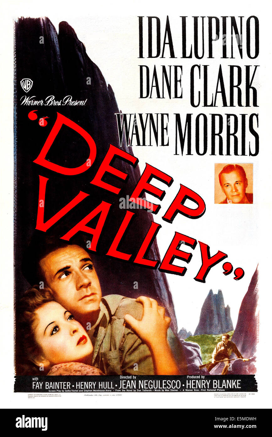 DEEP VALLEY, US poster, from left: Ida Lupino, Dane Clark, Wayne Morris, 1947 Stock Photo