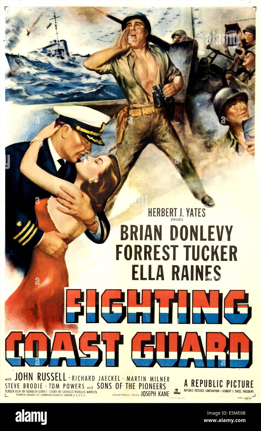 FIGHTING COAST GUARD, US poster, from left: Brian Donlevy, Ella Raines, 1951 Stock Photo