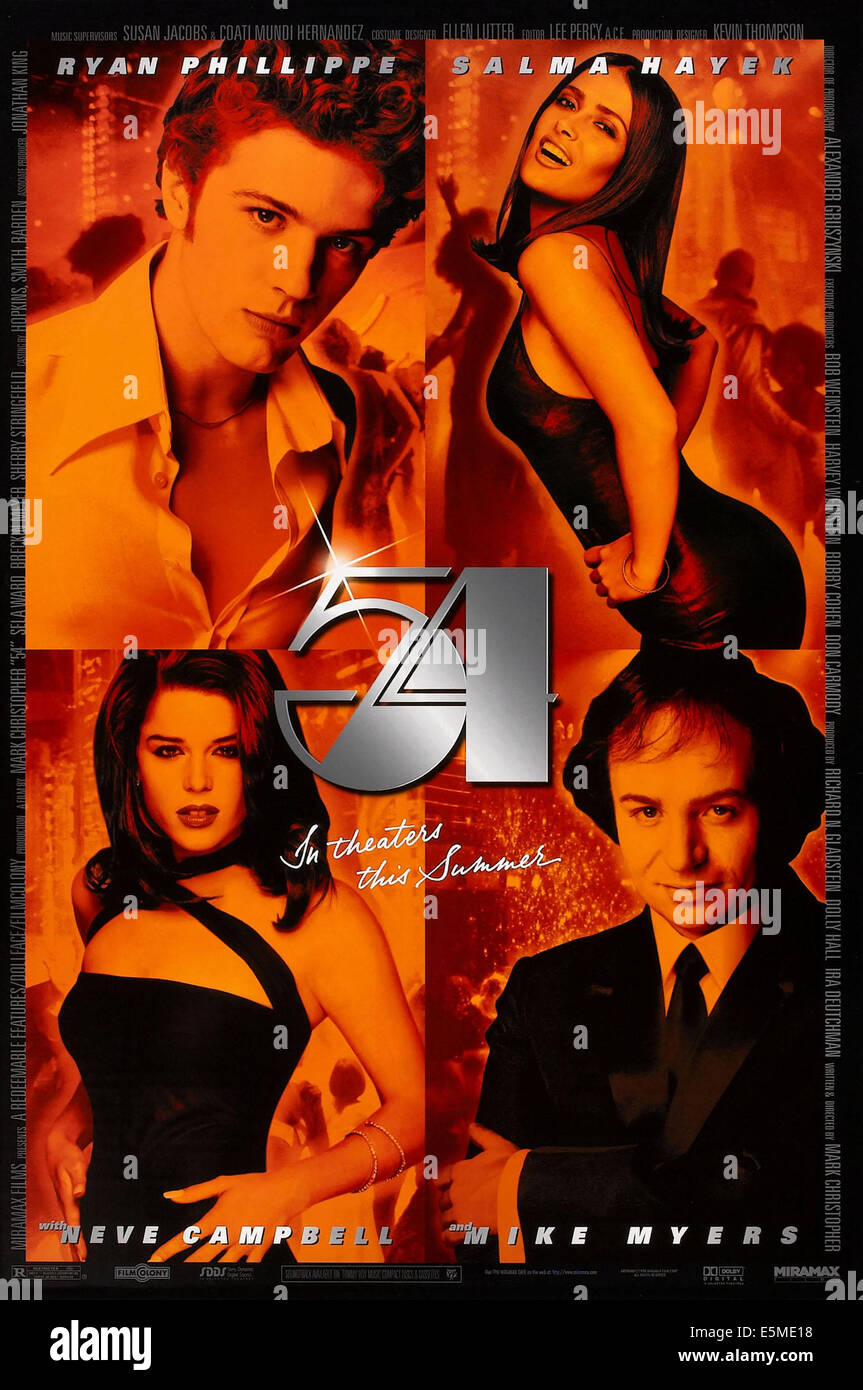 54, US advance poster art, clockwise from top left: Ryan Phillippe, Salma Hayek, Mike Myers, Neve Campbell,  1998. © Miramax Stock Photo
