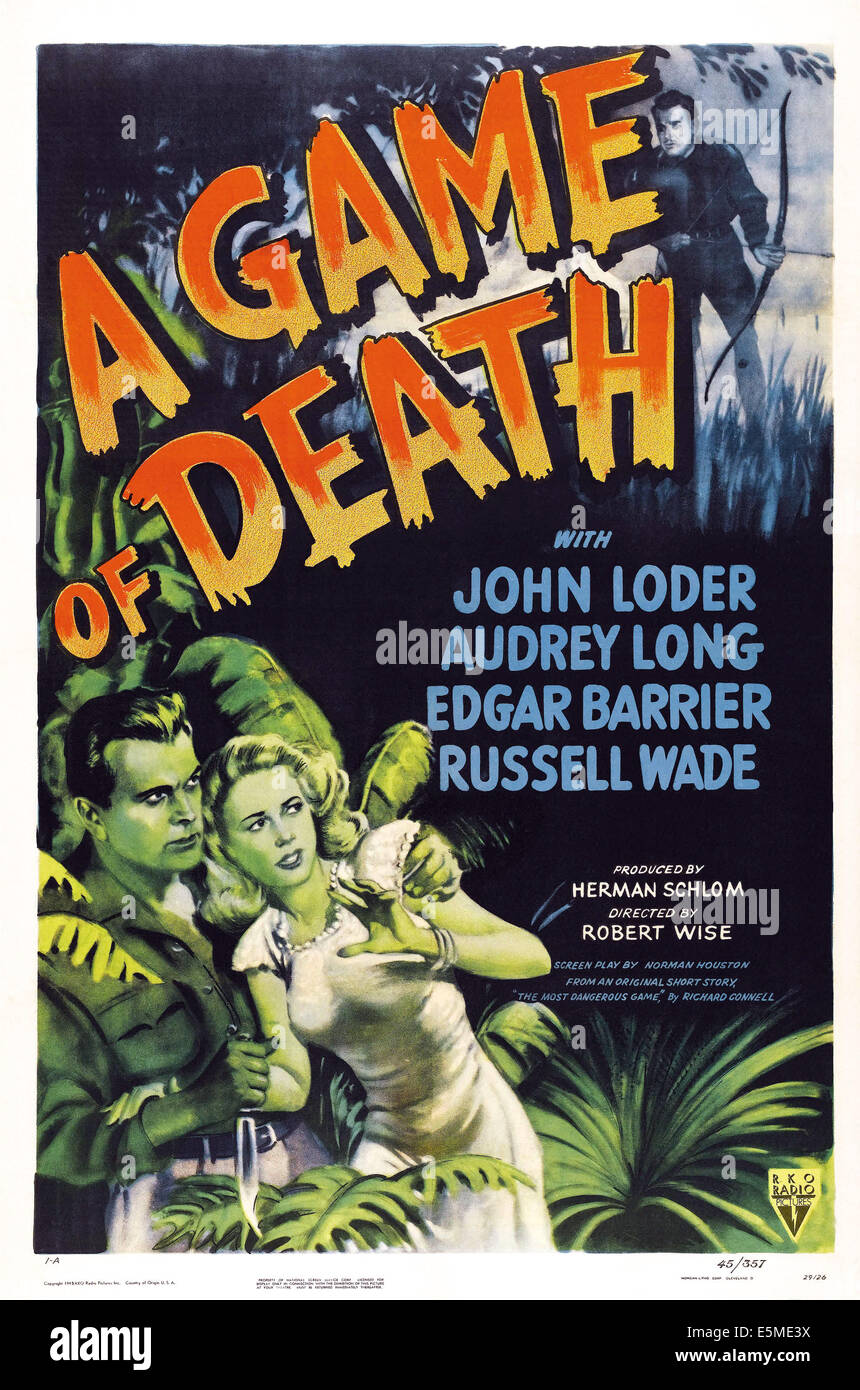 A GAME OF DEATH, US poster art, from left: John Loder, Audrey Long, 1945 Stock Photo