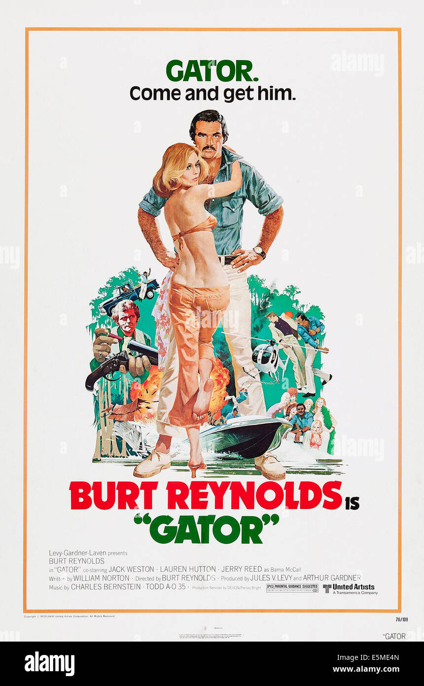 GATOR, US poster art, from left: Lauren Hutton, Burt Reynolds, 1976 Stock Photo
