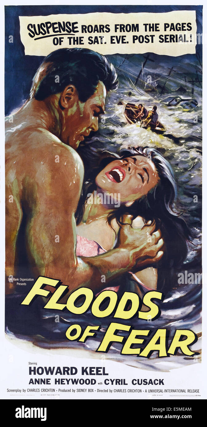 FLOODS OF FEAR, US poster, from left: Howard Keel, Anne Heywood, 1958 Stock Photo
