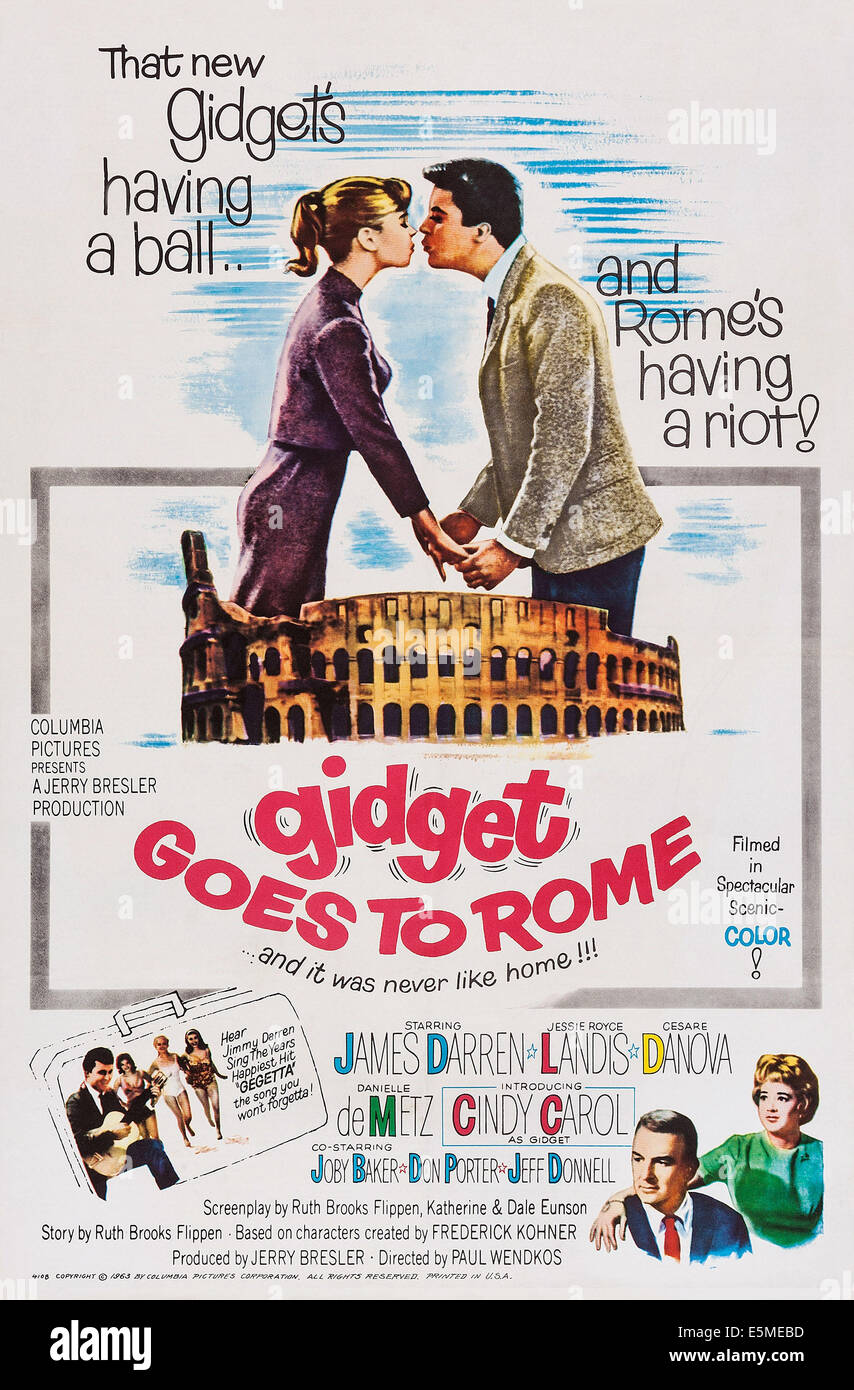 GIDGET GOES TO ROME, US poster art, top from left: Cindy Carol, James Darren; bottom right: Don Porter, Jeff Donnell, 1963. Stock Photo